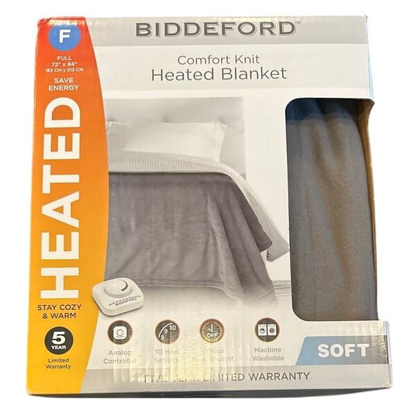Biddeford Blankets Comfort Knit Heated Electric Blanket Gray Full Size New Soft - Picture 1 of 3